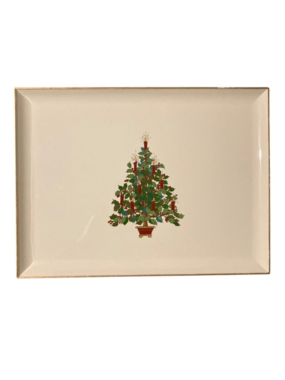 Vintage Otagiri Japan Lacquer Christmas Tree Tray Holiday Melamine 14"